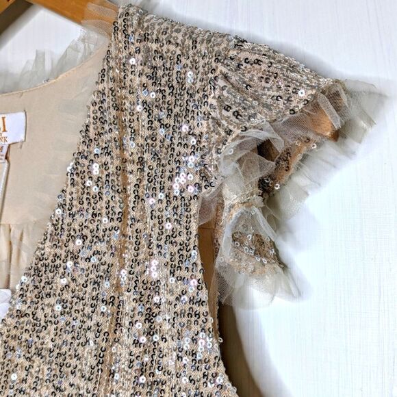 M by MNK Blush Sequined Cap Sleeve Babydoll Cocktail Mini Dress size L - Picture 3 of 16